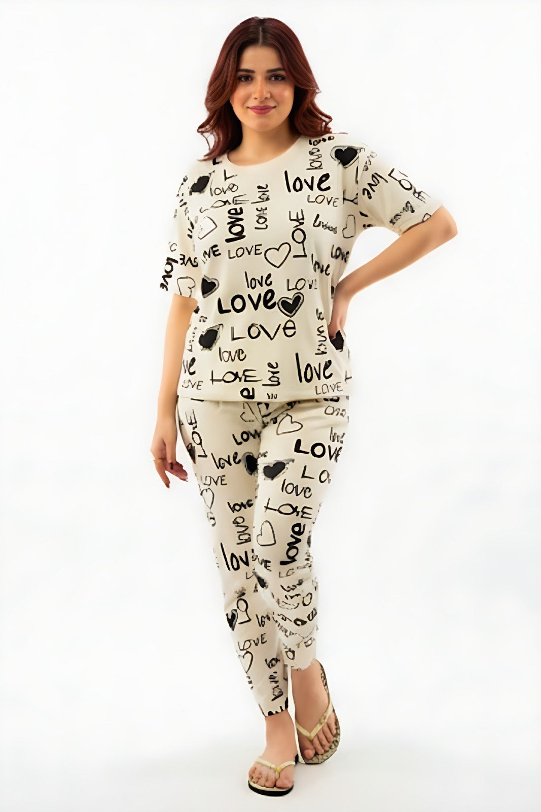 Love & Heart Printed Night suit