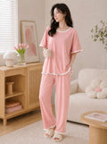Peach Basic Pearl Plazo PJ Set