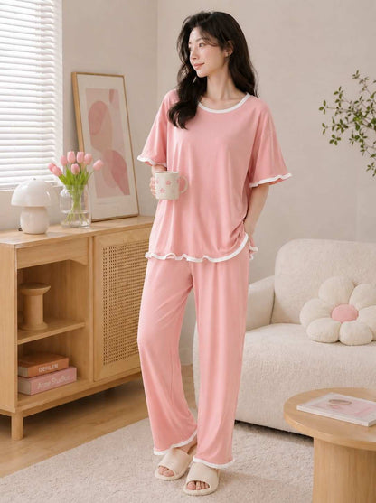 Peach Basic Pearl Plazo PJ Set