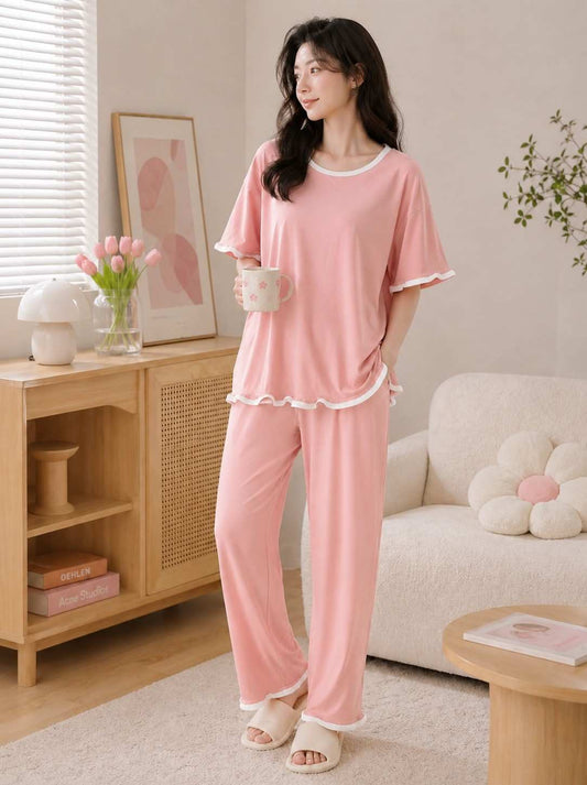 Peach Basic Pearl Plazo PJ Set