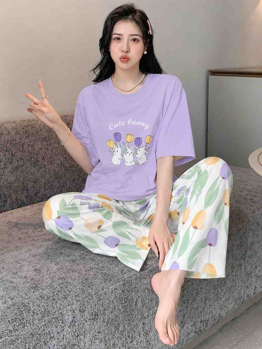 Cute Bunny Floral PJ Set