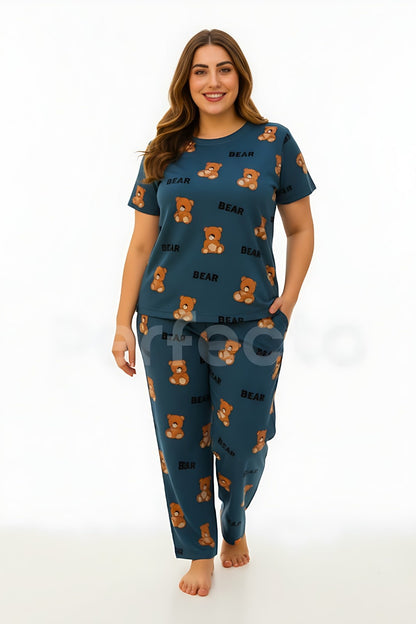 Gray Mini Bear Printed Night Suit
