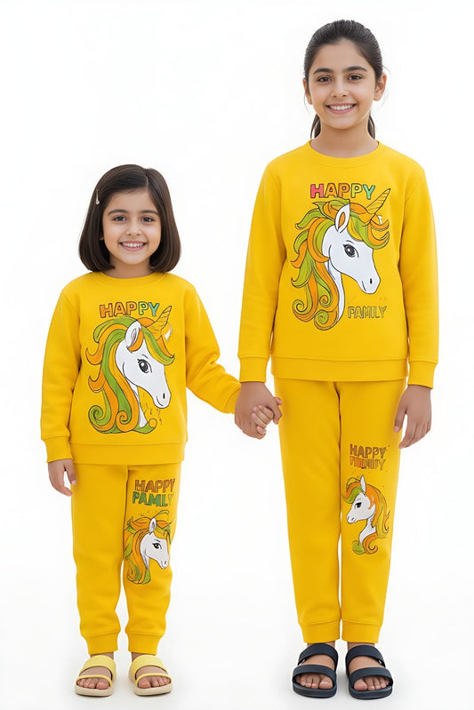 Golden Happy Family Printed Fleece Winter Suit For Kids