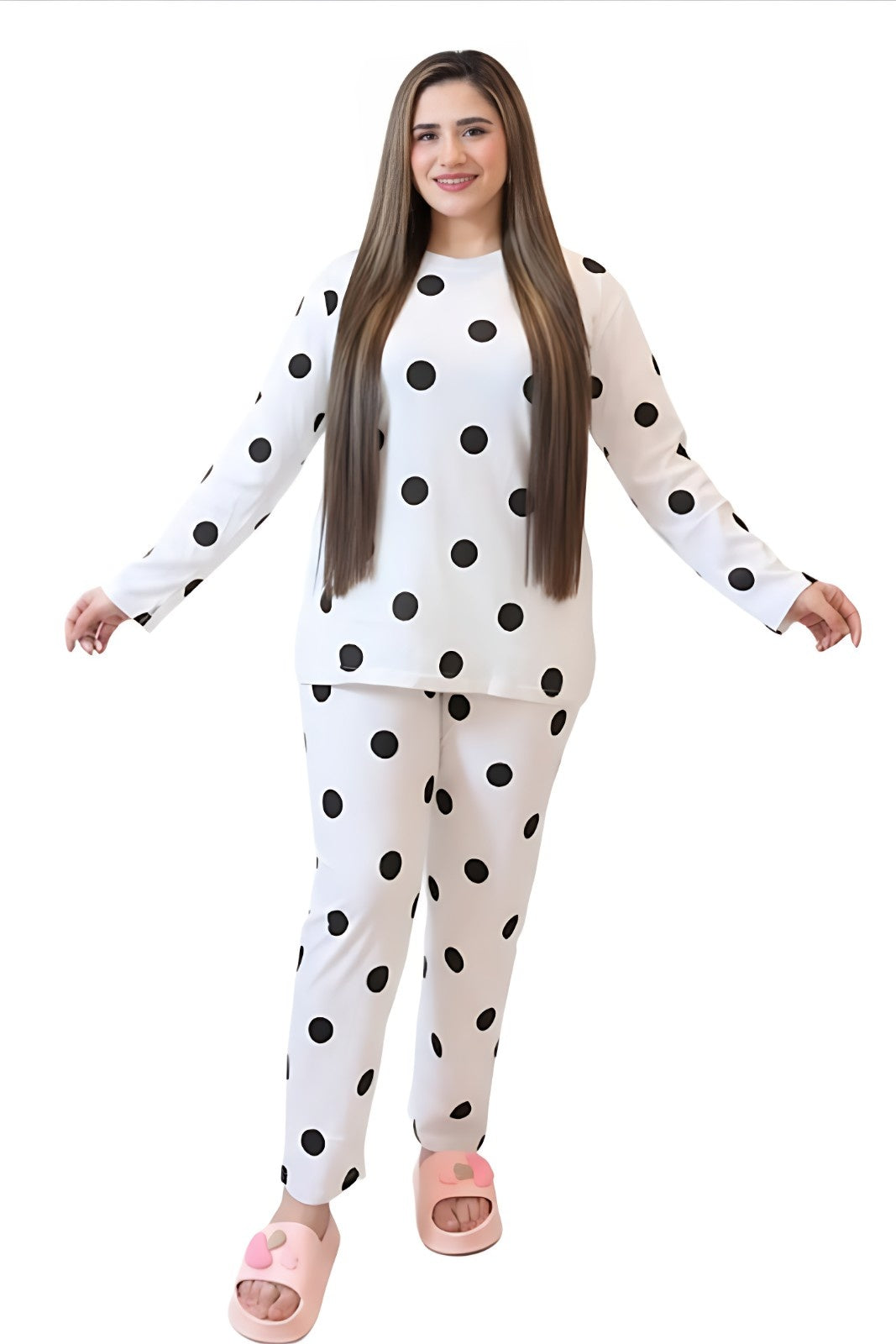 Polka Dots with Black and White  Printed Night Suit
