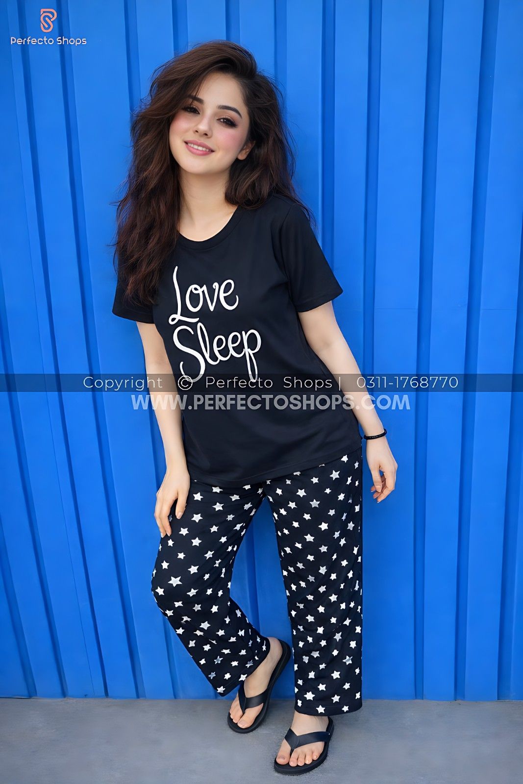 Love Sleep Black Printed Night Suit