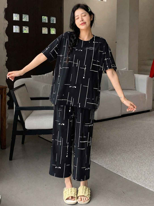 Black Sketch Capri Style  PJ Set