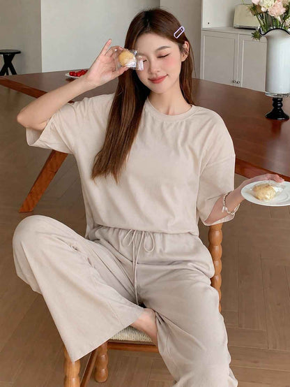 Beige Korean Style Relax Fit Pj Set