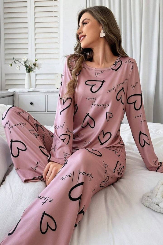 Cute Love Heart Printed Night Suit